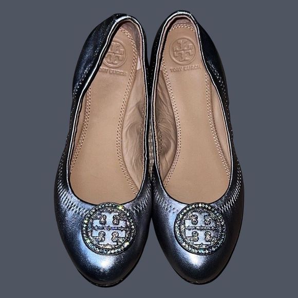 Tory Burch Gray Liana Embellished Ballerina Flat Size 7.5 - Picture 2 of 6